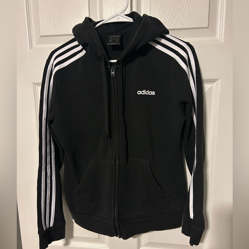 Adidas Black Zip-Up Hoodie with White Accents